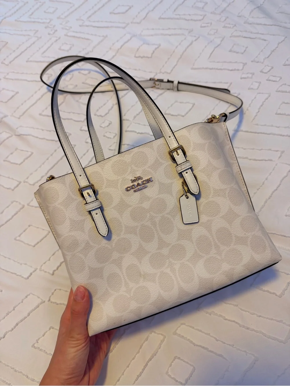 Coach Signature Pebbled Leather Satchel in Chalk White